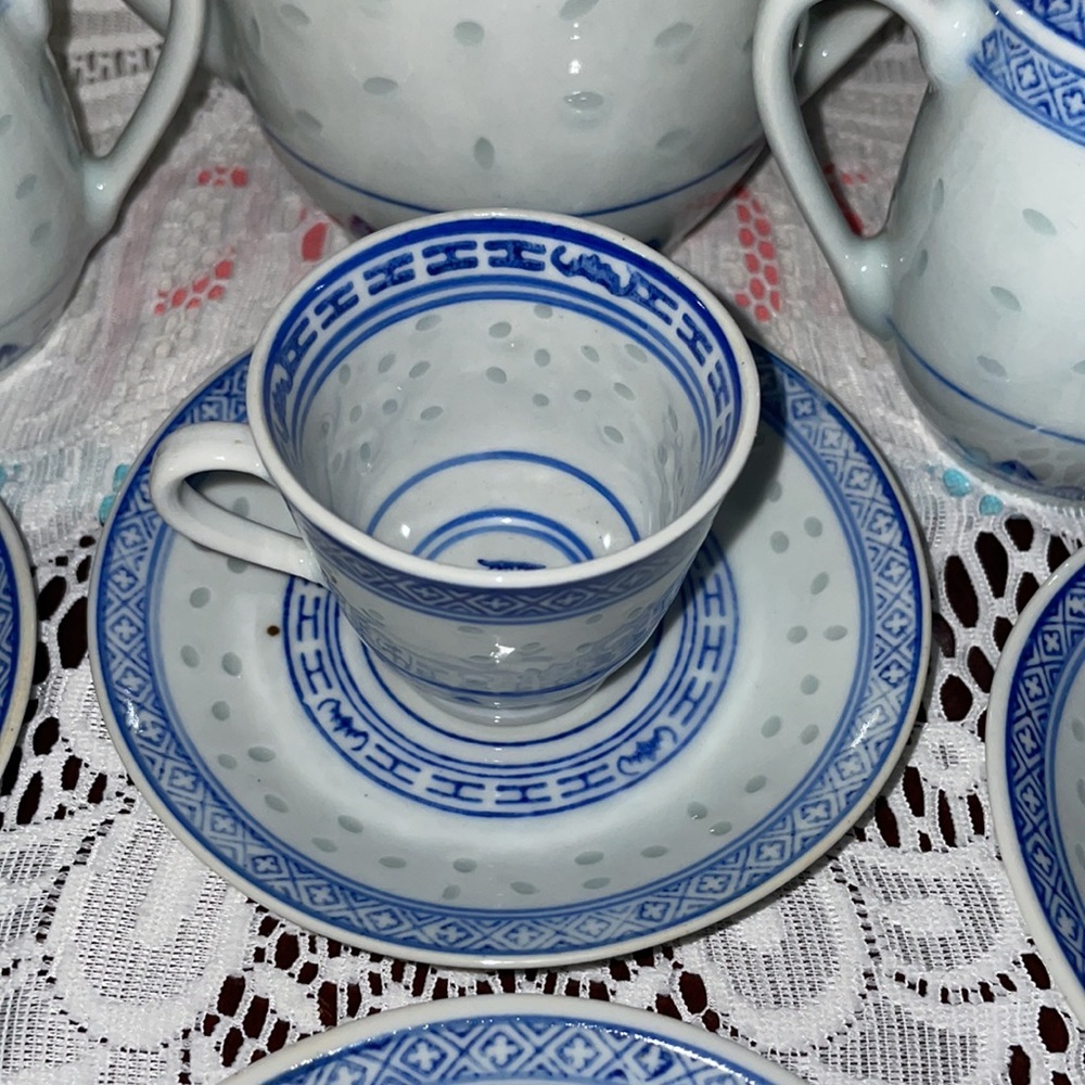 Vintage 17 Pc Chinese Rice Grain Tea Set! - Picture 5 of 11